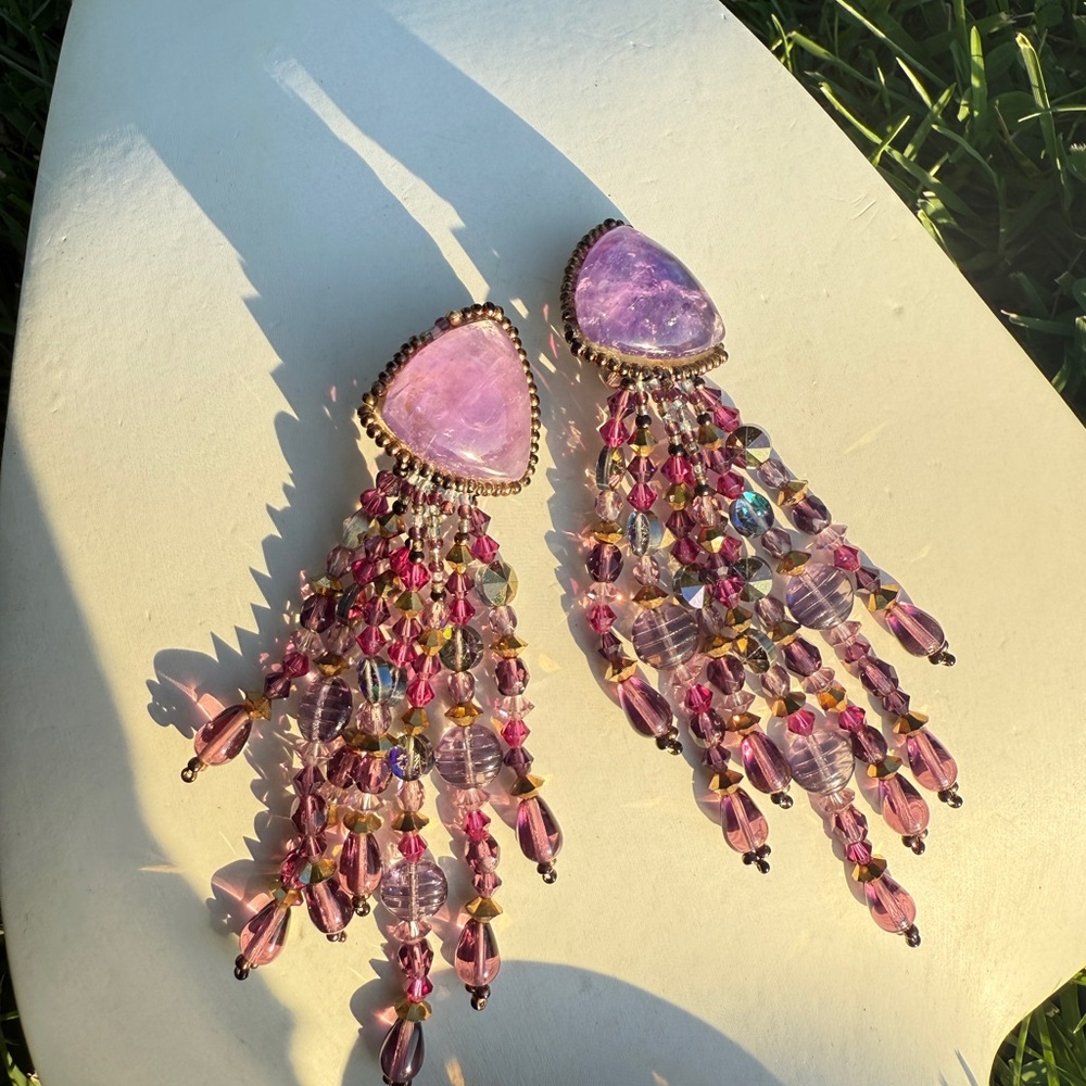 Purple crystal Handcrafted Purple Beaded Tassel Earrings
